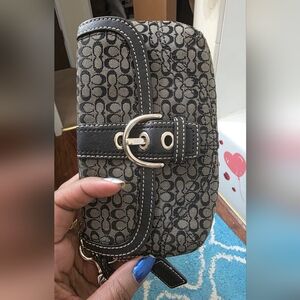 Coach Jacquard Buckle Signature  Black and Gray Patterned Women Wrislet/ Clotch